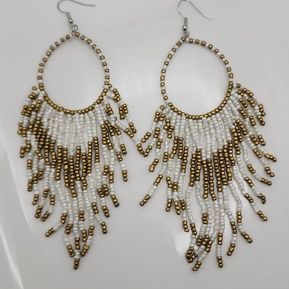 Boho Beaded Fringe Hoop Earrings - Picture 3 of 3